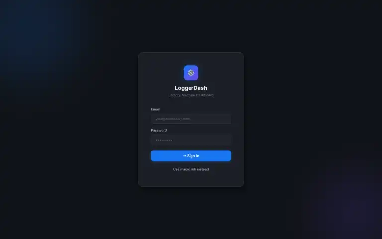 Loger.rs factory machine dashboard login screen