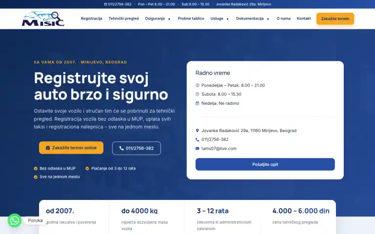 Tehnički pregled Mišić vehicle registration website
